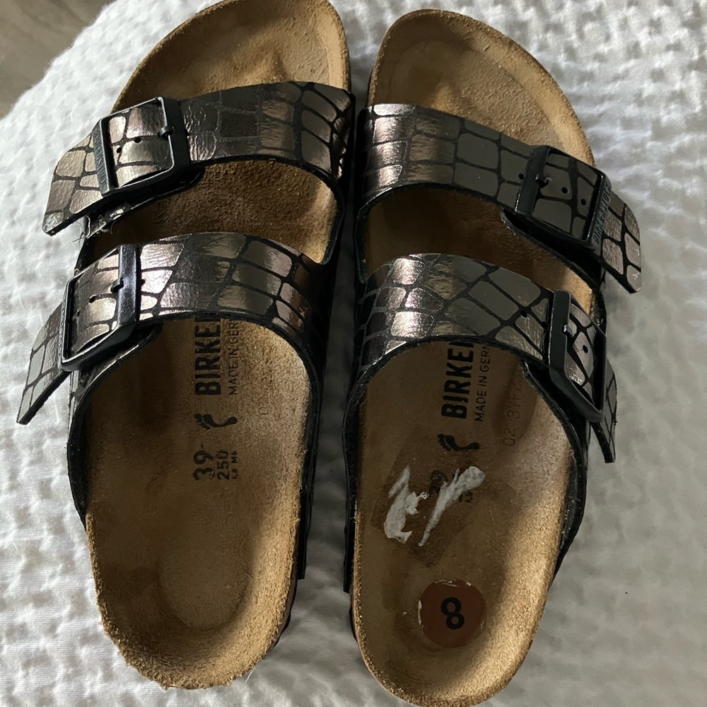 Birkenstock Black Crocodile Pattern Sandals